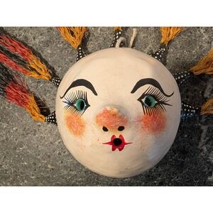 Handmade Coconut Mask Folk Art Sun Face Colorful Hair Wall Decor Mexico